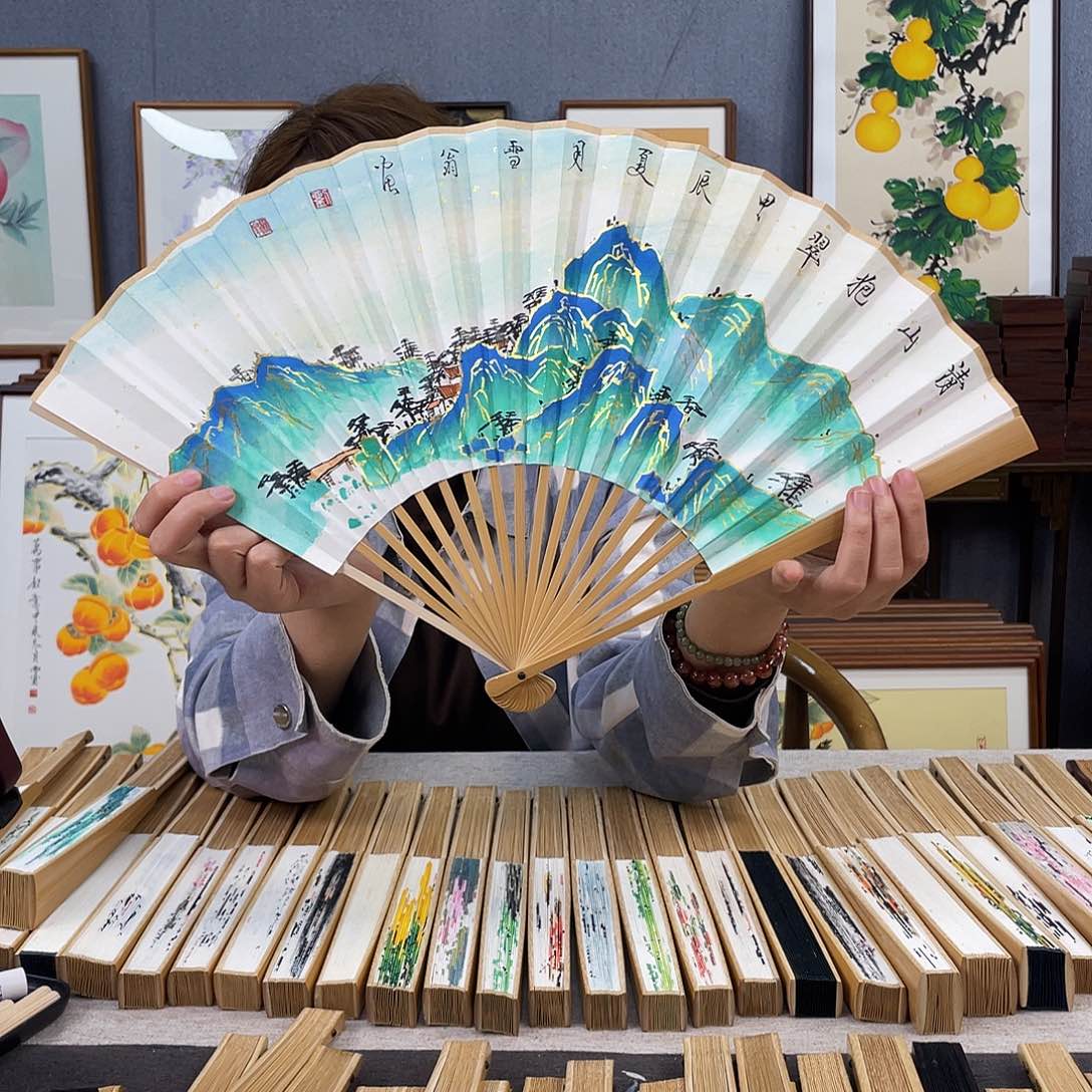 国画95寸玉竹-纯手绘-文玩扇骨（默认粘好）