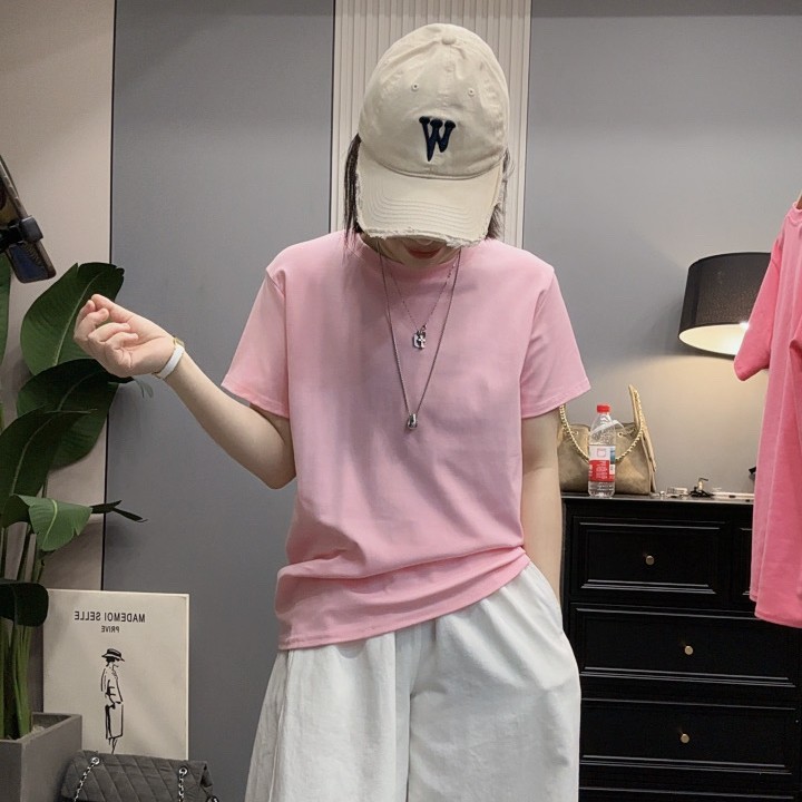 双双韩版多巴胺纯色圆领短袖T恤女气质显瘦修身百搭打底衫上衣潮