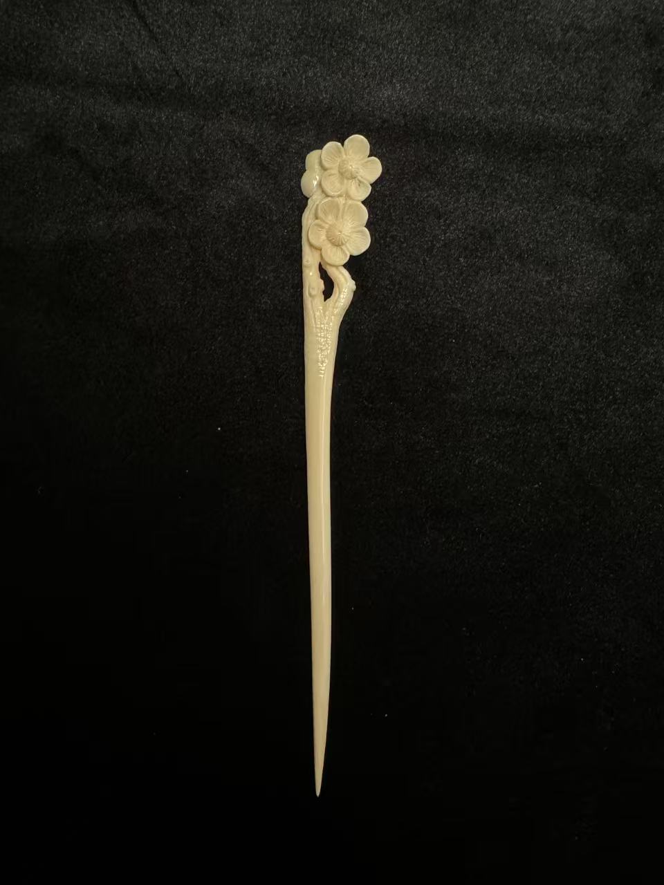 m50382 三花烂漫 情丝缠 天然猛犸牙古典发簪，纯手工，古风古韵