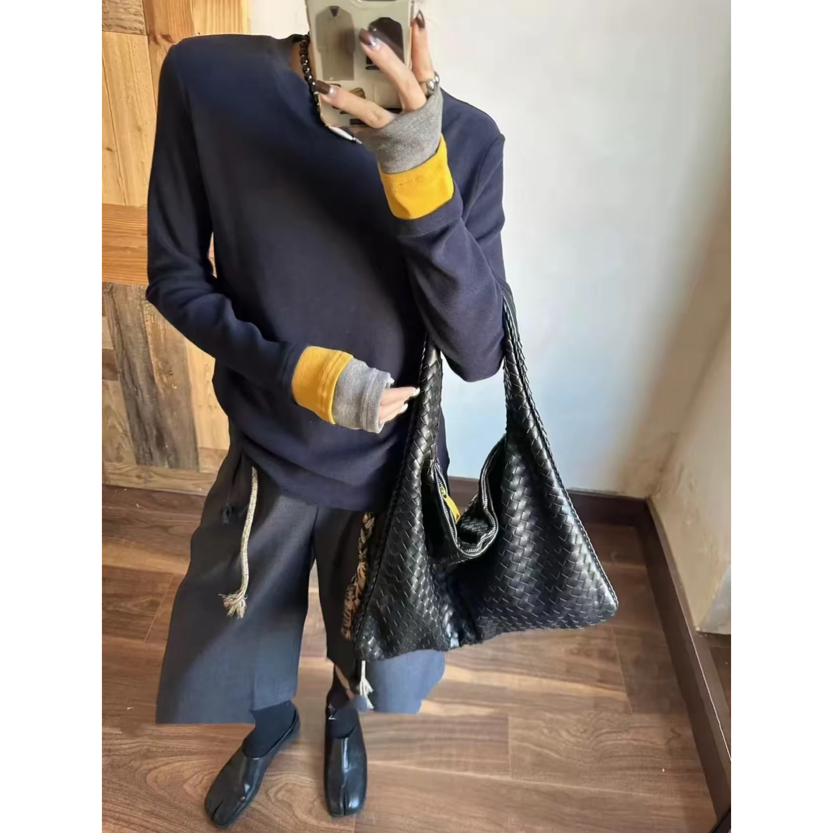 MM秋冬加绒圆领修身拼接撞色百搭打底衫7966