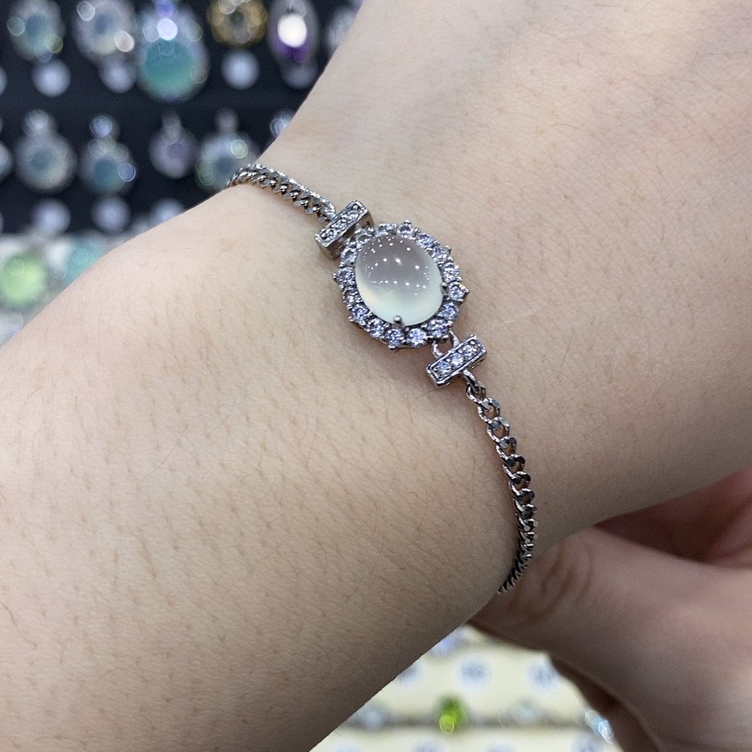 蛇纹石玉银S925镶嵌手链