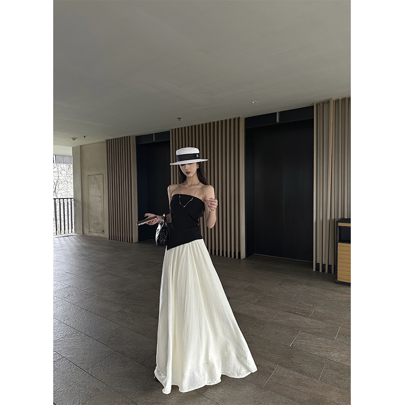 by onion 高级感修身抹胸上衣女夏季简约褶皱开叉外穿吊带背心