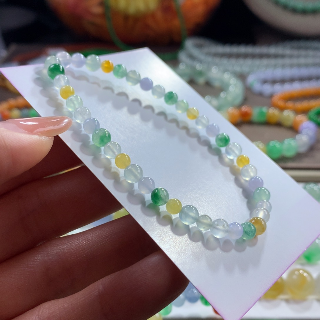 翡翠未镶嵌手链冰透幻彩卡4-5
