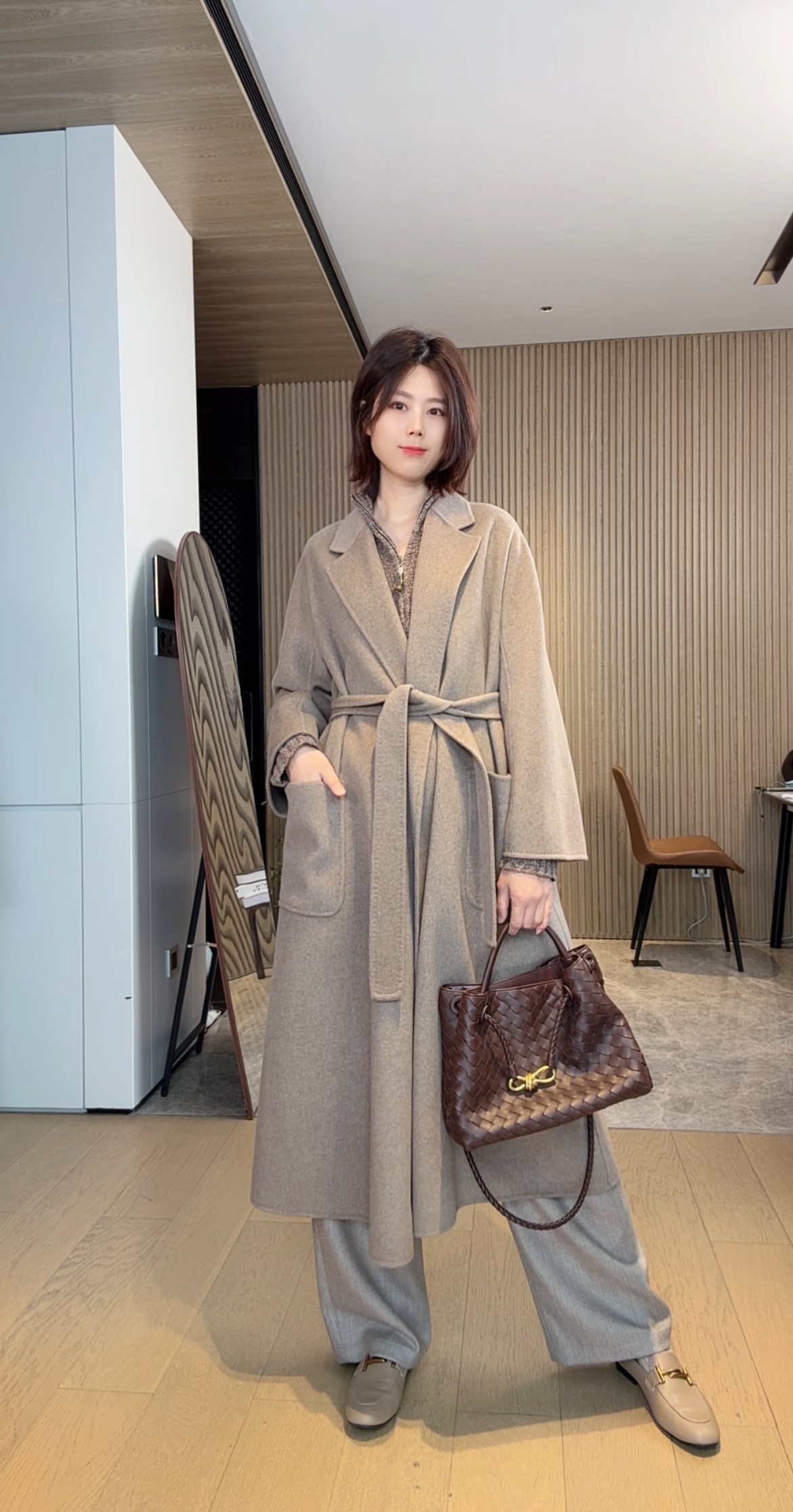 【顶奢线】LUD“100纯山羊绒大衣”榛果色长款睡袍款大衣 NAN&SEN