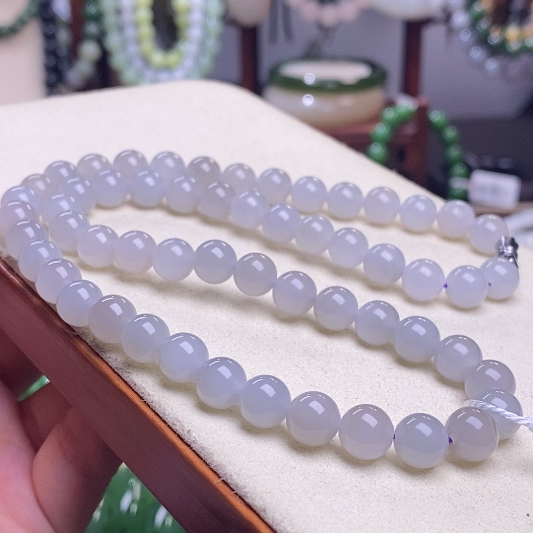 和田玉清货价冰烟紫妈妈链8m未镶嵌