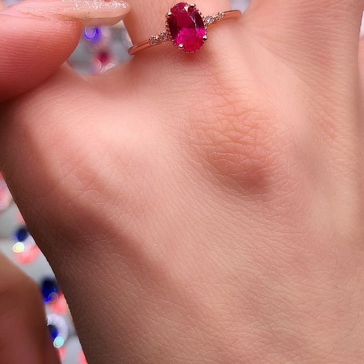 红宝石戒指银S925镶嵌