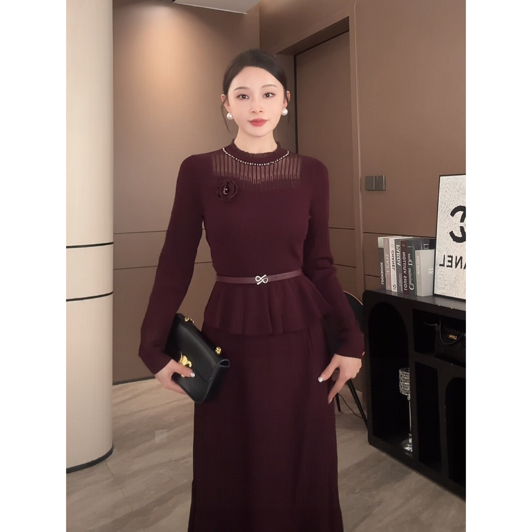 LZQ[布朗尼]优雅设计感气质收腰圆领针织套装XMZH11548