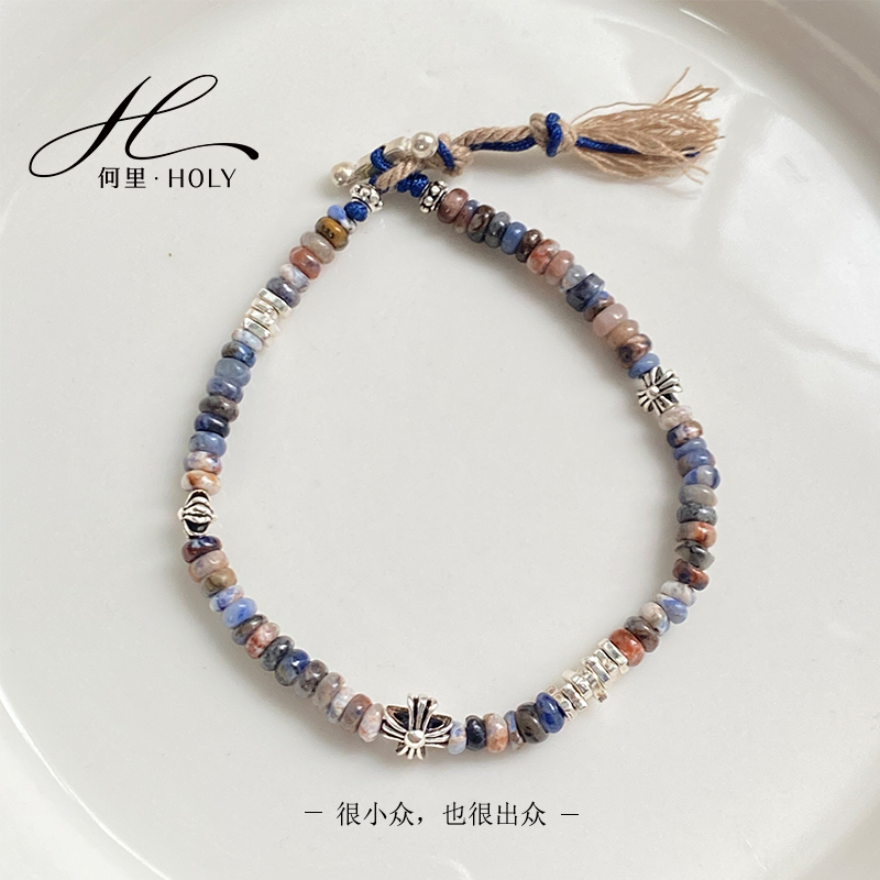 925银手链 【流年】原创设计手工编绳个性复古十字架叠戴情侣手串