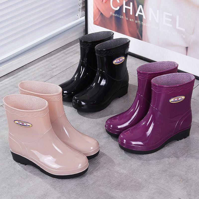 雨鞋低帮舒适厚款四季水胶鞋女士中筒厚底冬季高筒防滑水晶拖鞋