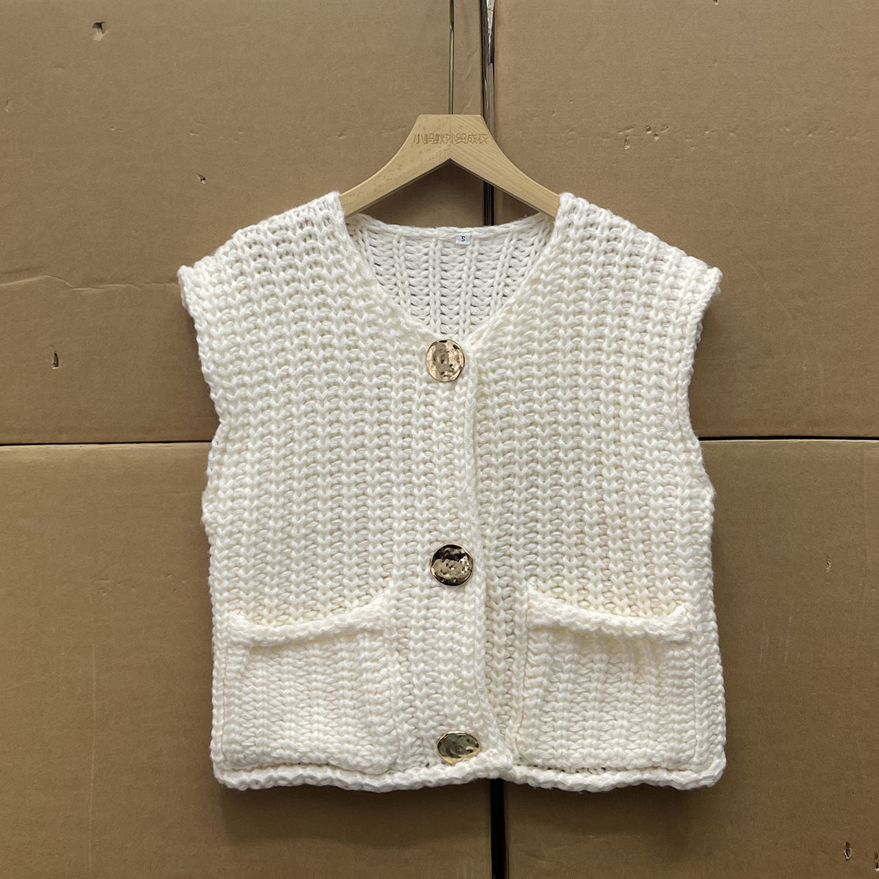 外贸沅货！！戏班牙单！！女士圆领粗毛线马夹针织开衫无袖叠穿马甲潮