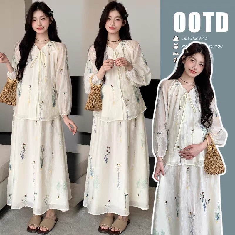 【MIaomiao】2025春秋重工刺绣中式上衣＋猪鼻扣文艺长裙套装