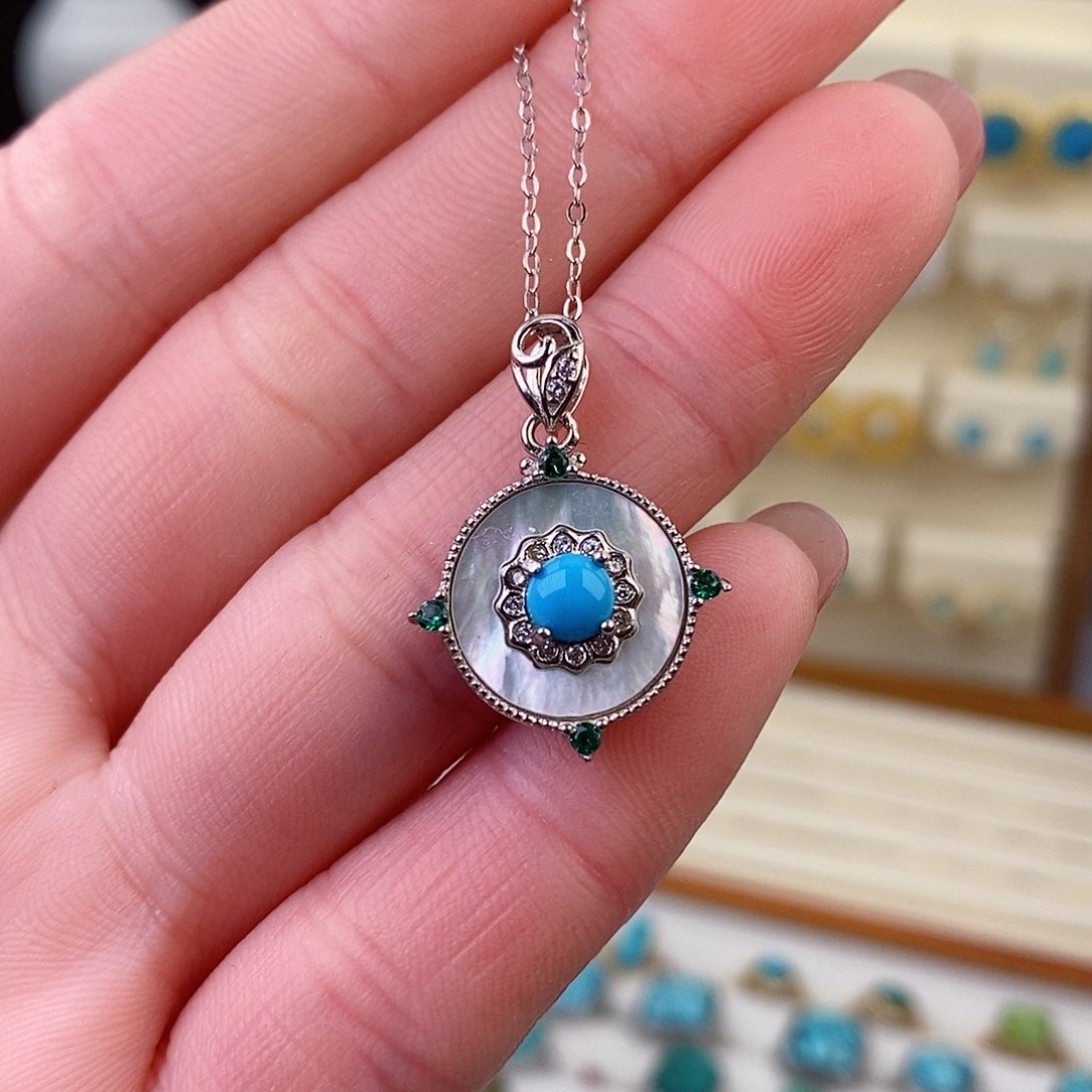 绿松石银S925镶嵌颈饰