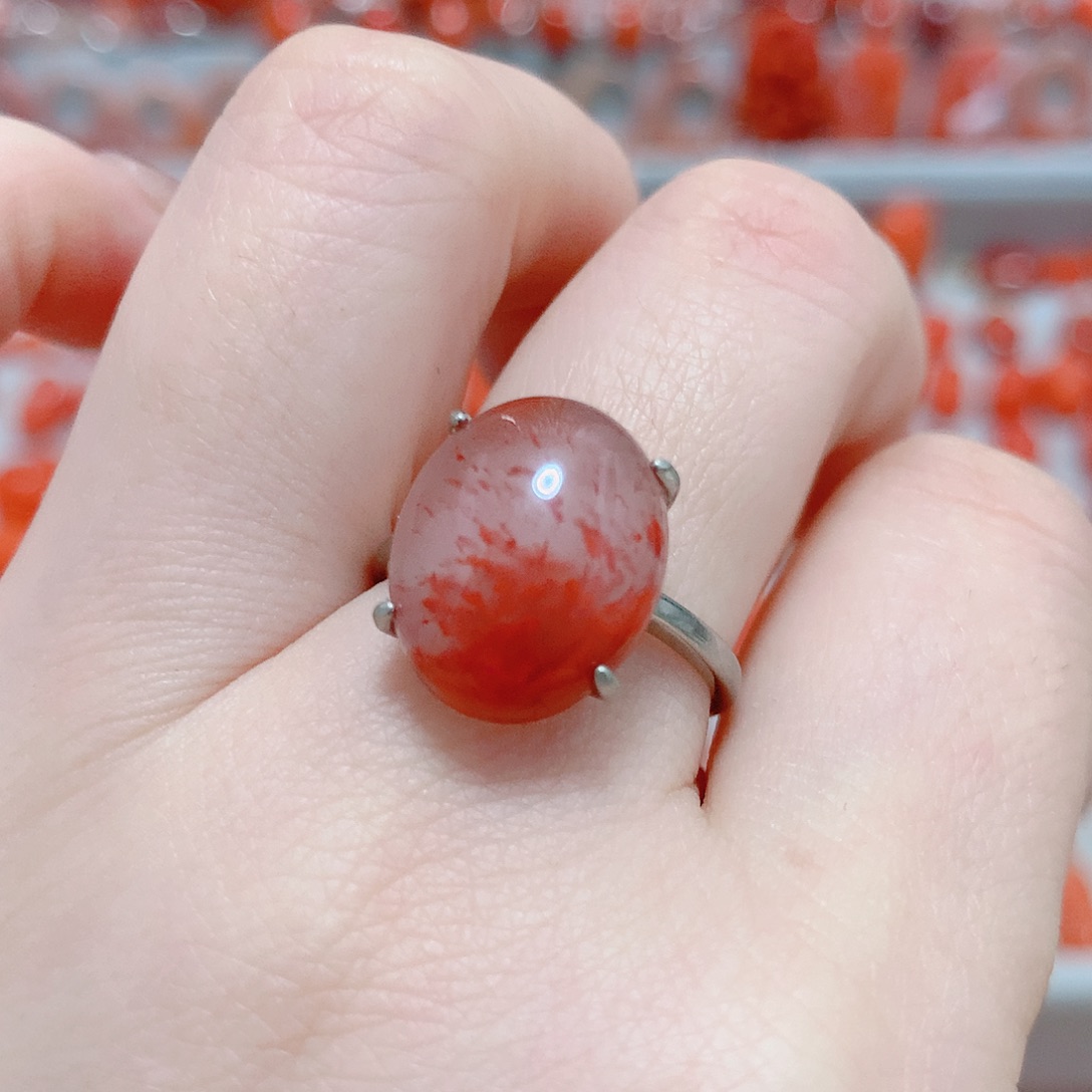 南红玛瑙戒指银S925镶嵌