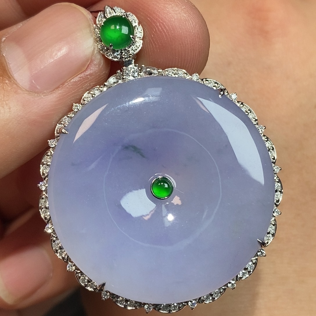 翡翠颈饰18K金镶嵌平安