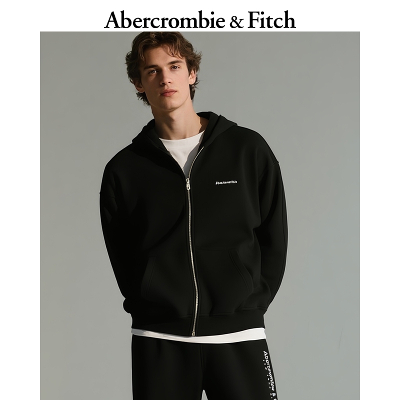 AF男装25秋冬新款字母LOGO宽松抓绒连帽拉链卫衣外套175-5120