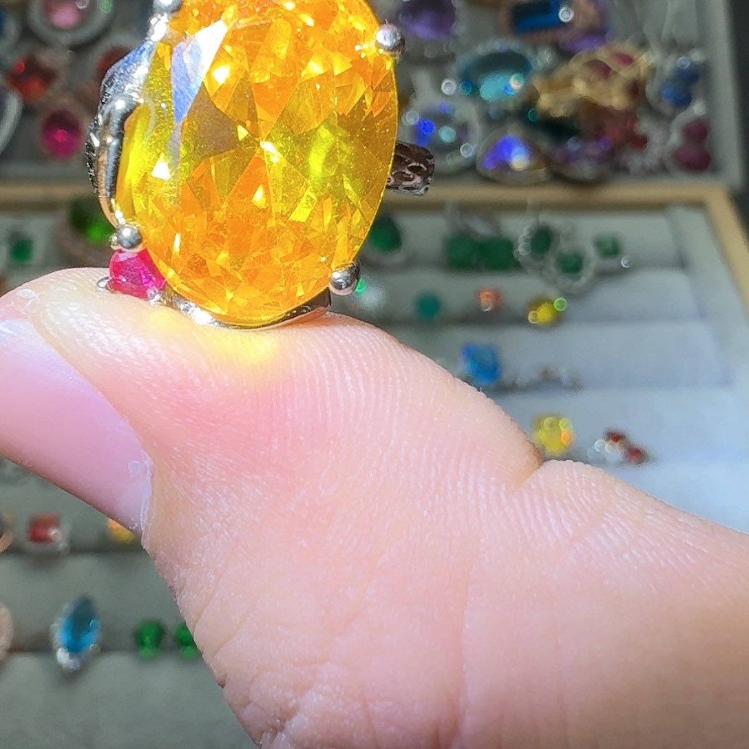 绿水晶戒指银S925镶嵌