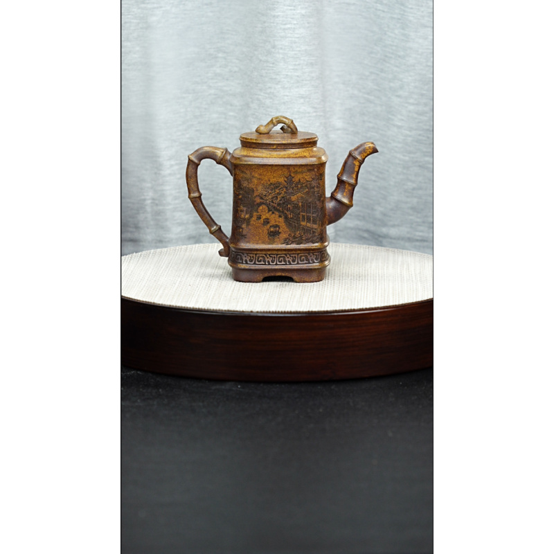 宜兴紫砂 四方竹段 龙骨金砂 陈红 h182