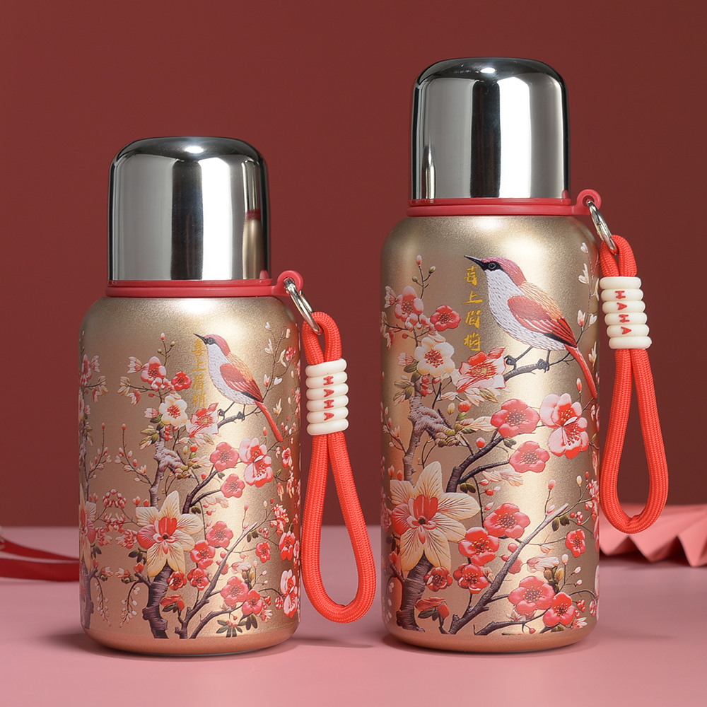 爆款316喜上眉梢金喜雀轻奢保温杯高颜值大容量水杯便携女士水杯