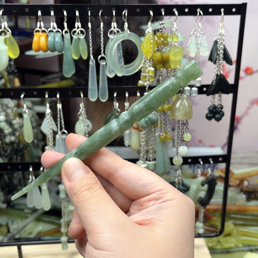 未镶嵌岫玉发饰长度15.5厘米左右