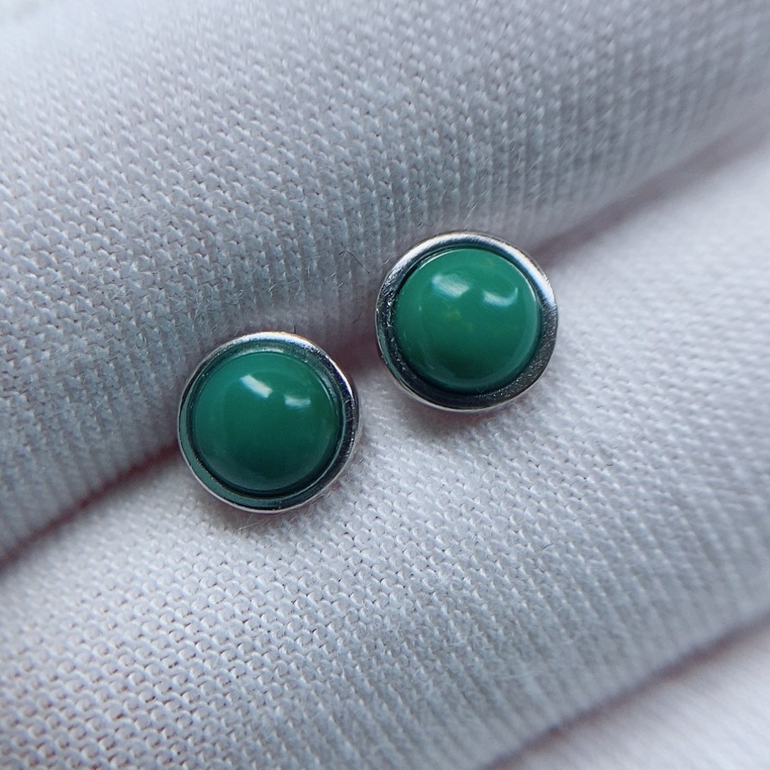 绿松石耳钉银S925镶嵌