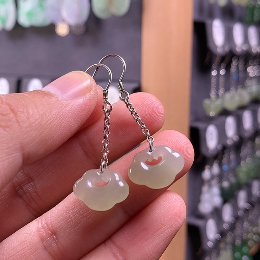 【闪购商品】和田玉耳饰银S925镶嵌