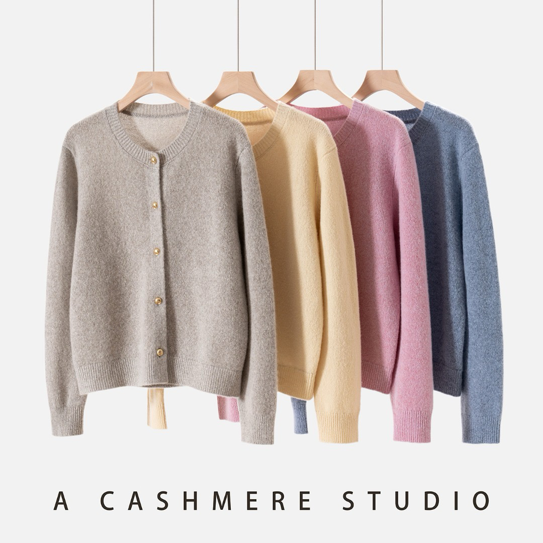 【小泡芙-开衫】康赛妮100%山羊绒 起毛纱加厚圆领开衫女