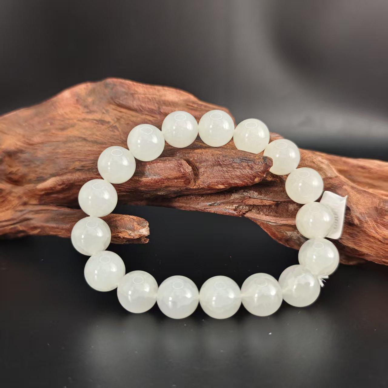 Q和田玉冰烟紫圆珠手串（卡12）0088