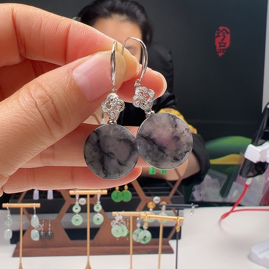 银S925镶嵌翡翠耳饰