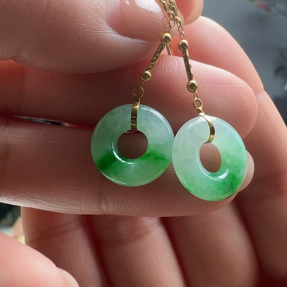 翡翠耳饰18K金镶嵌天然