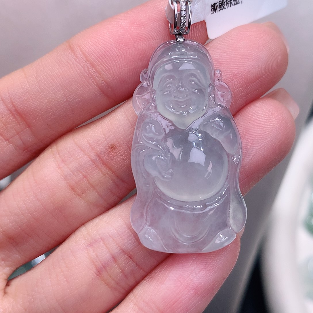 颈饰18K金镶嵌翡翠白冰财爷