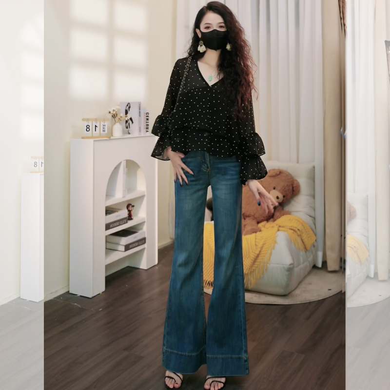 高腰微喇牛仔裤女2025新款高腰弹力小个子不贴腿喇叭长裤百搭