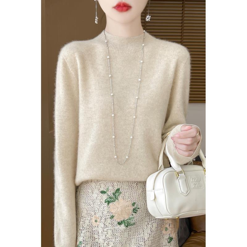 100%纯羊毛女士一线半高螺纹领羊毛上衣D142