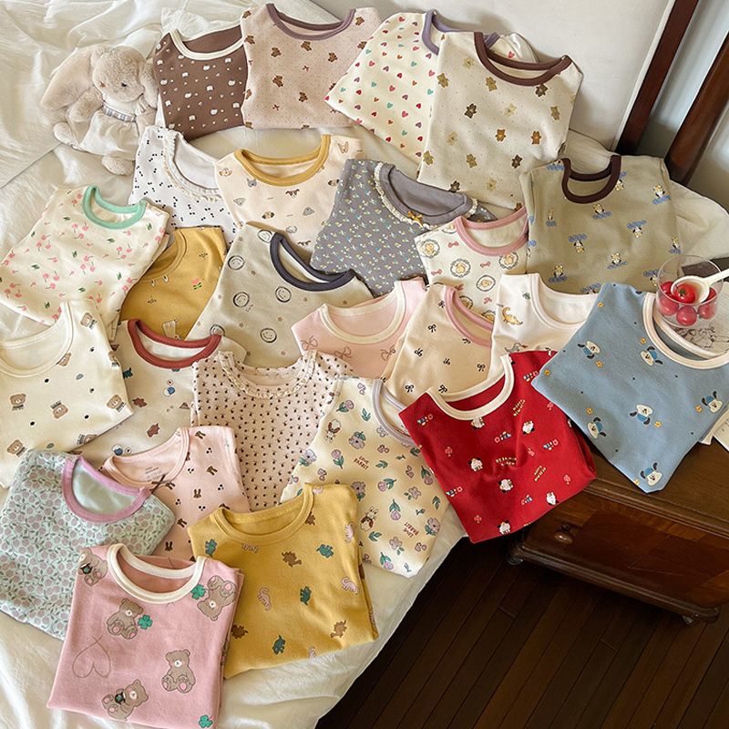 秋冬纯棉无骨保暖长袖家居服套装男女童秋衣秋裤A类