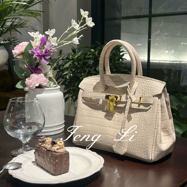 【晚宴千金-鳄纹铂金包】亮面鳄纹贵气优雅铂金包包手提单肩斜挎包