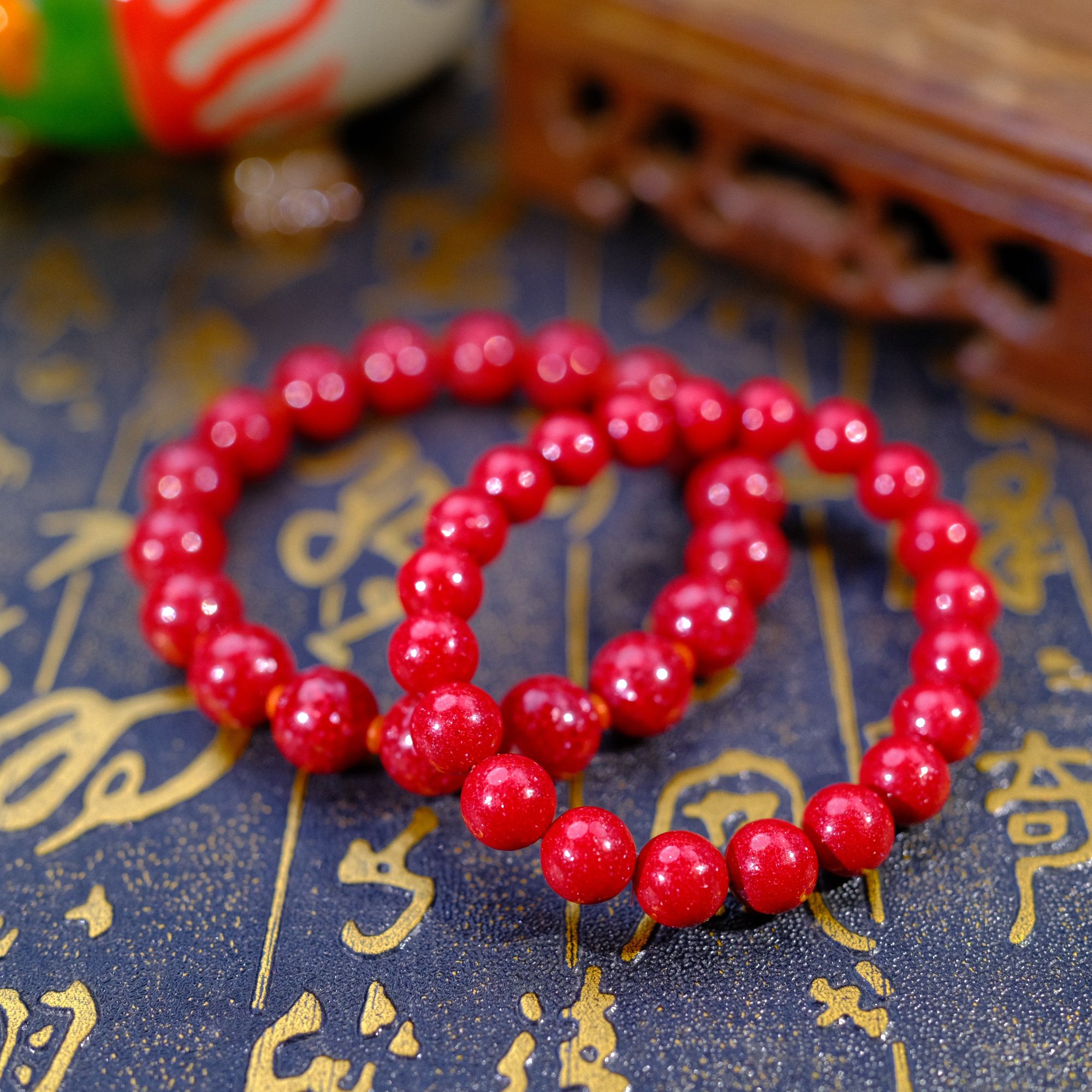 含辰砂工艺品【天然朱砂晶体颗粒】红晶砂单圈素圈手串-礼盒包装