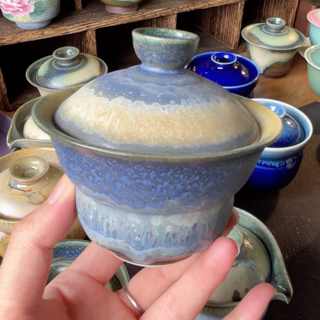 瓷片纯手工柴烧茶器手工制作