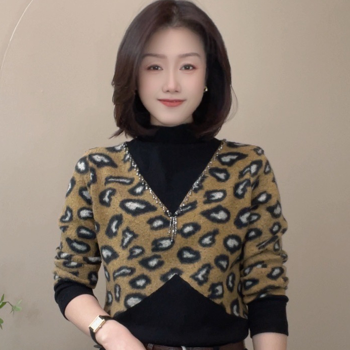 2900冬季新款假两件保暖休闲女士百搭长袖小衫气质显瘦打底衫女