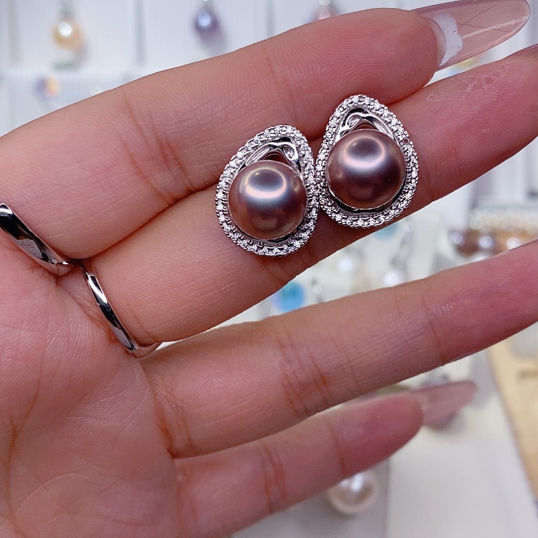 安***静耳饰淡水珍珠银S925镶嵌