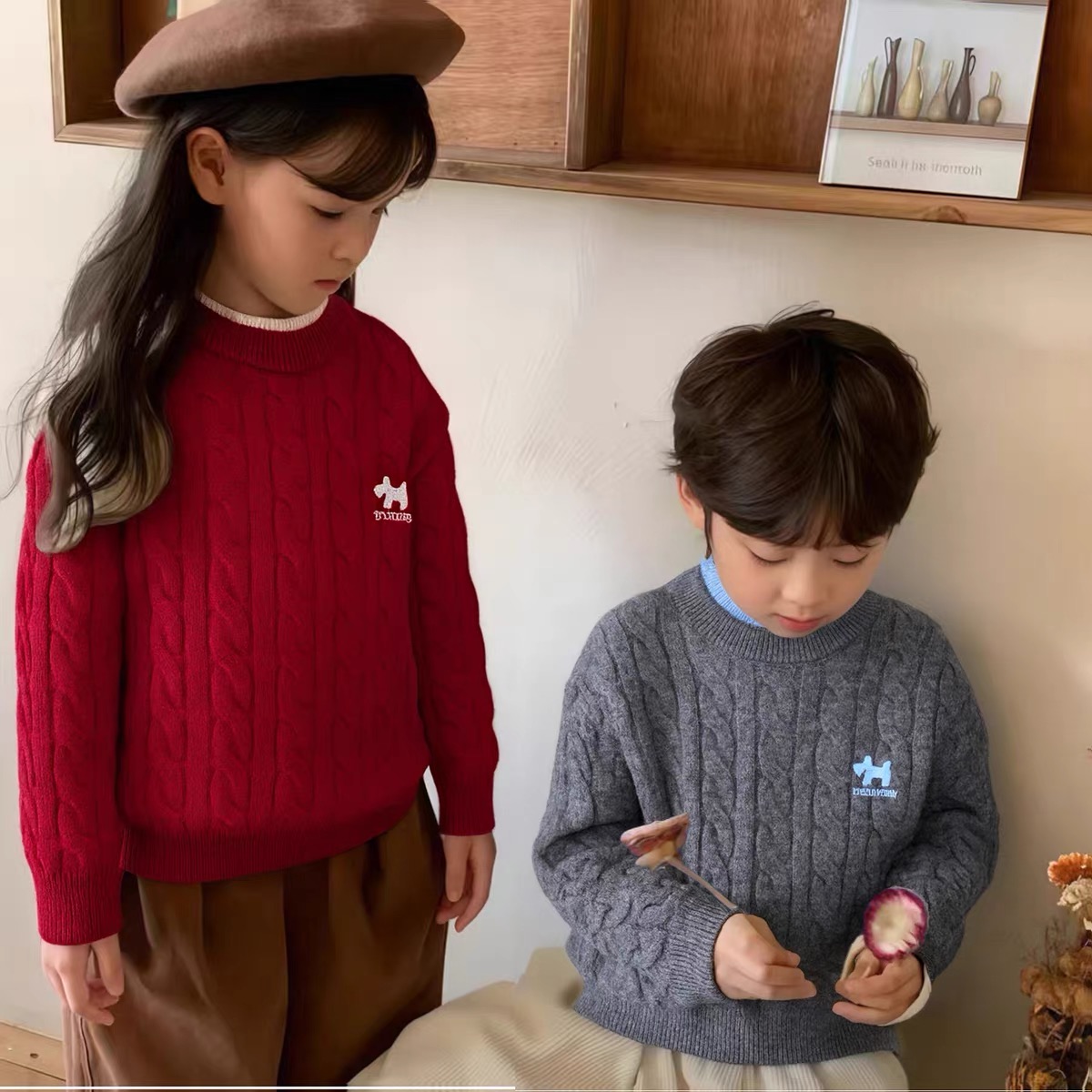 【100%全羊毛】濮院双层领麻花秋冬新款厚款男女童保暖打底羊毛衫