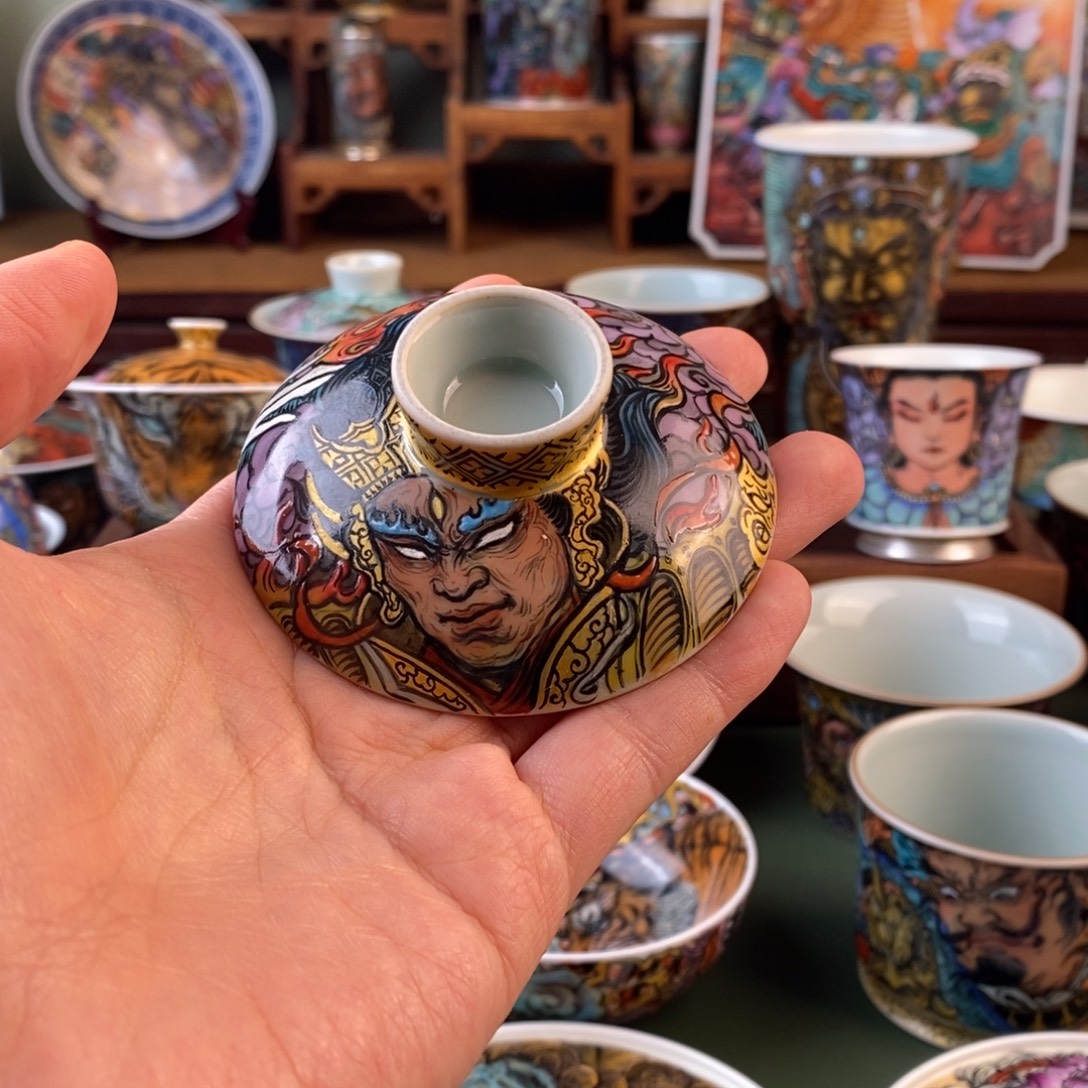 V***）手工手绘双盖碗加杯