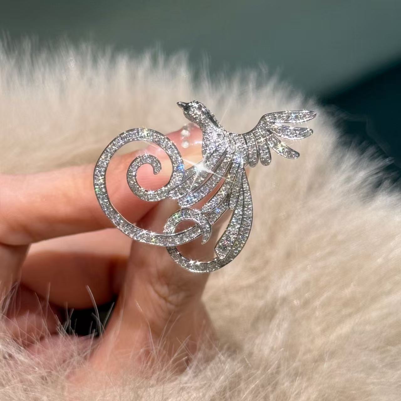 QANNA【满钻天堂鸟】【大钻设计款】奢华天然钻石气质名媛钻石戒指AY