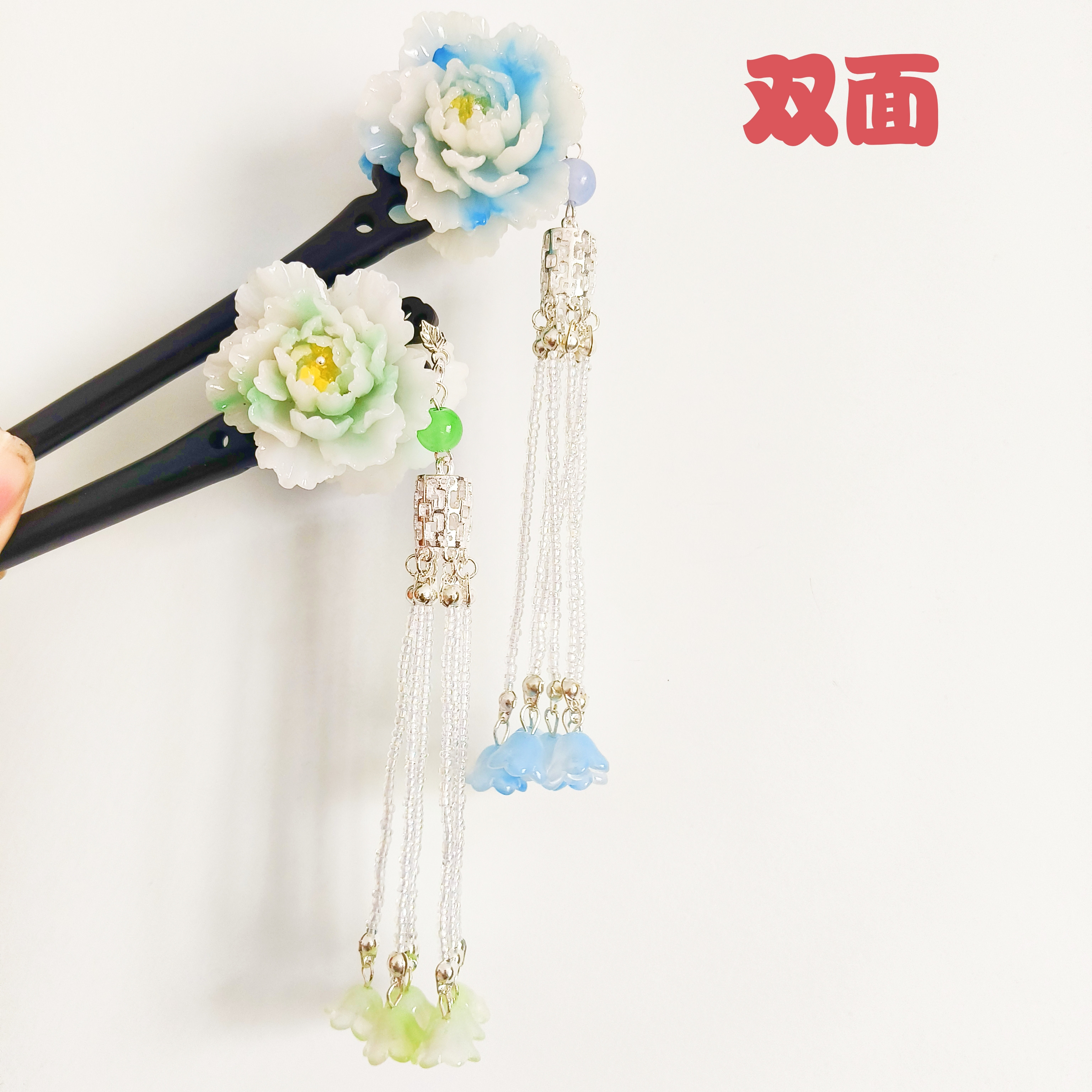 双面檀木长流苏复古宫廷中国风原创设计女发簪森系民族风少女风