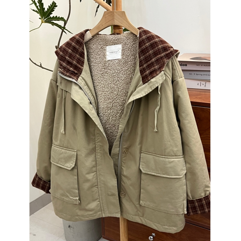 【842】2025秋冬新款百搭休闲棉衣外套女宽松加绒加厚连帽保暖棉服