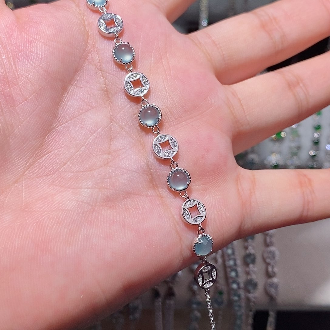 银S925镶嵌手链翡翠k ji