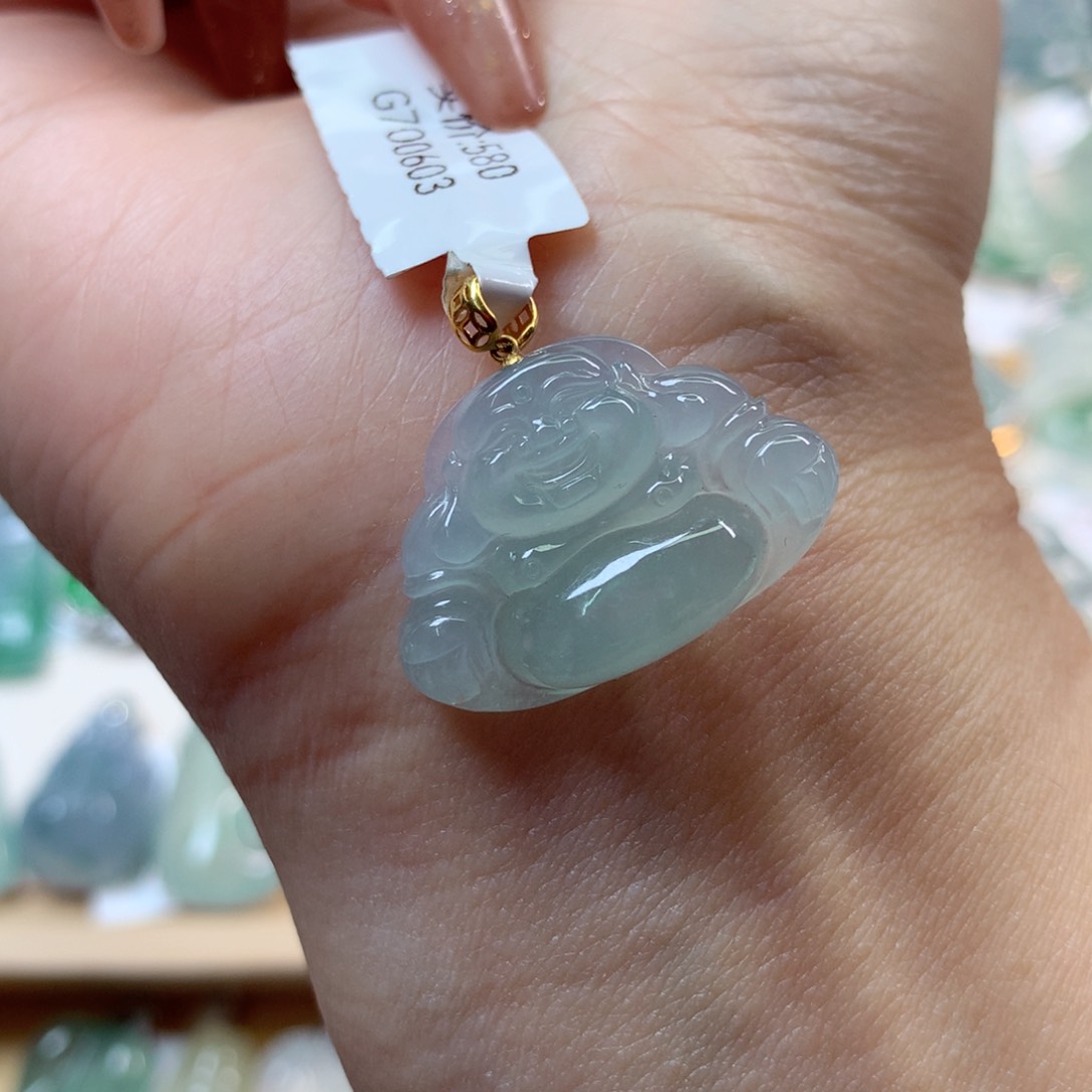 翡翠吊坠(不含链)18K金镶嵌