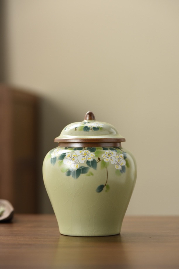 山茶花茶叶罐汝窑开片