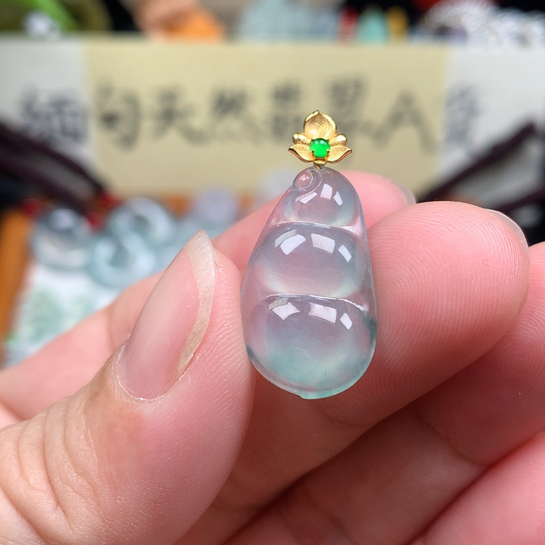 翡翠散珠18K金镶嵌缅甸天然A货翡翠冰种豆子