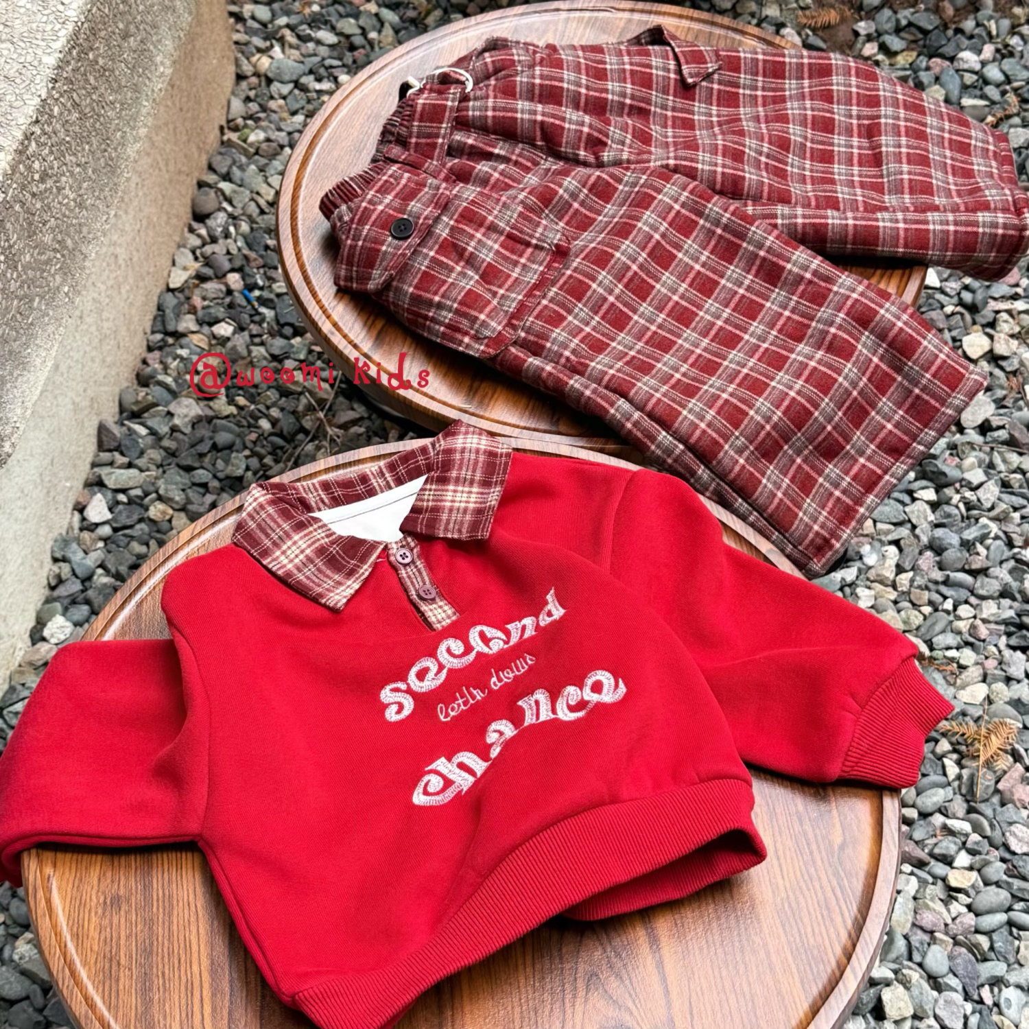 woomi·红色礼盒·儿童冬日高级红新年polo领套头卫衣
