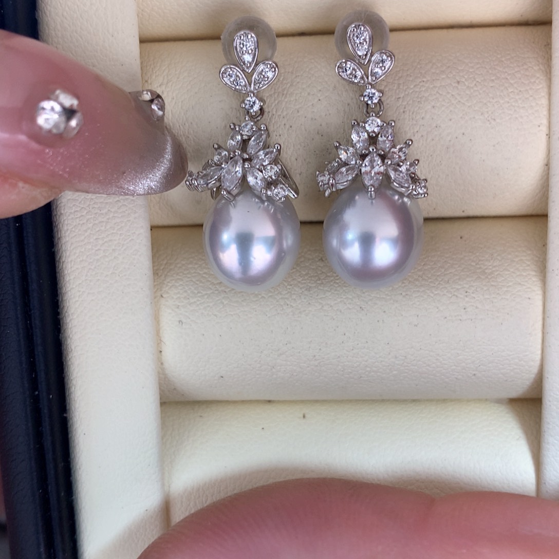 海水珍珠耳饰银S925镶嵌