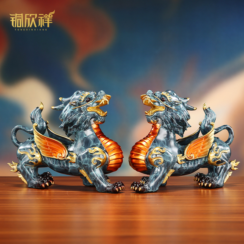 铜欣祥《彩铜飞天貔貅》家居客厅玄关办公室装饰摆件工艺品开业礼品